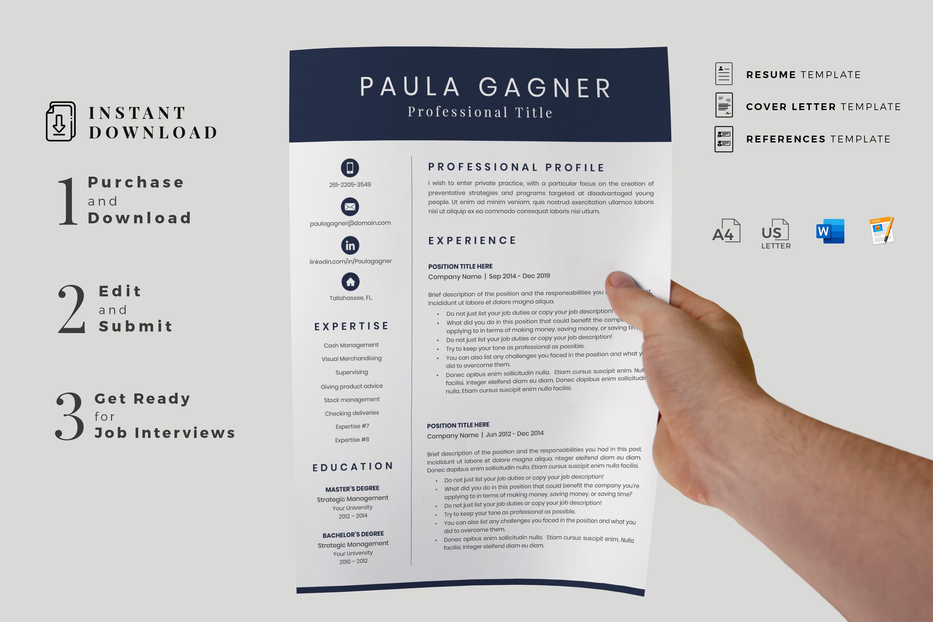 Person holding a resume in their hand.