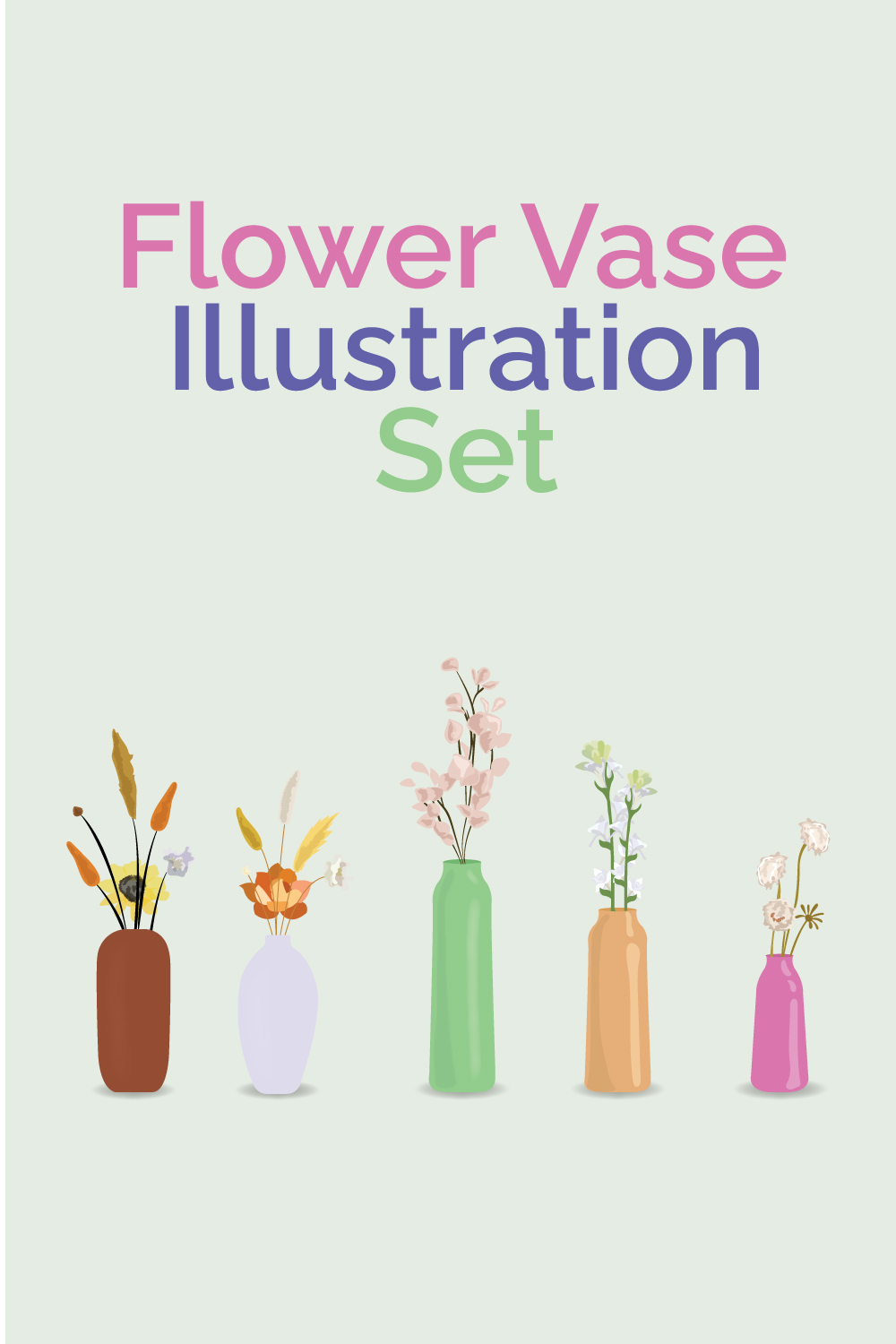 Flower Vase Illustration Set pinterest preview image.
