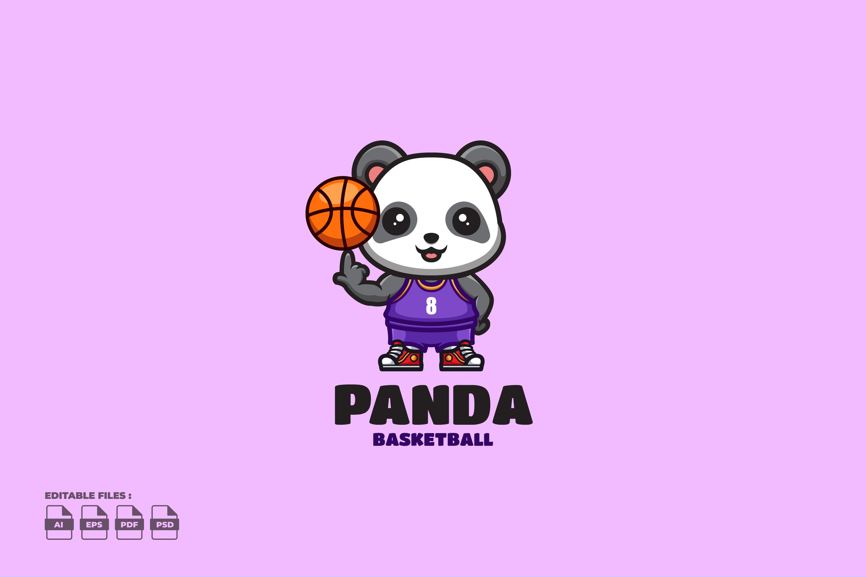 Basketball Panda Cute Mascot Logo cover image.