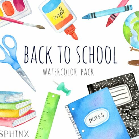 Watercolor School Supplies Art Pack cover image.