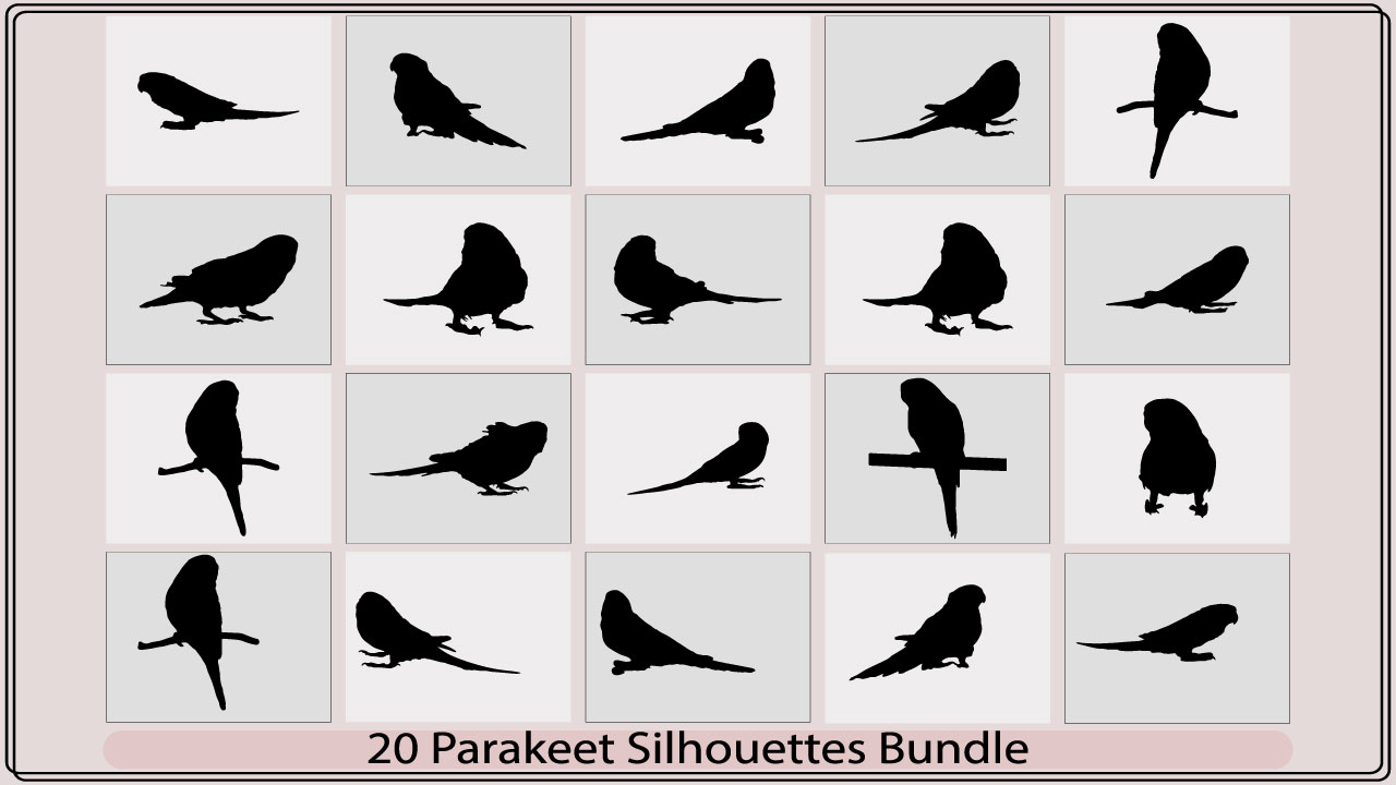 Collection of silhouettes of birds sitting on a branch.