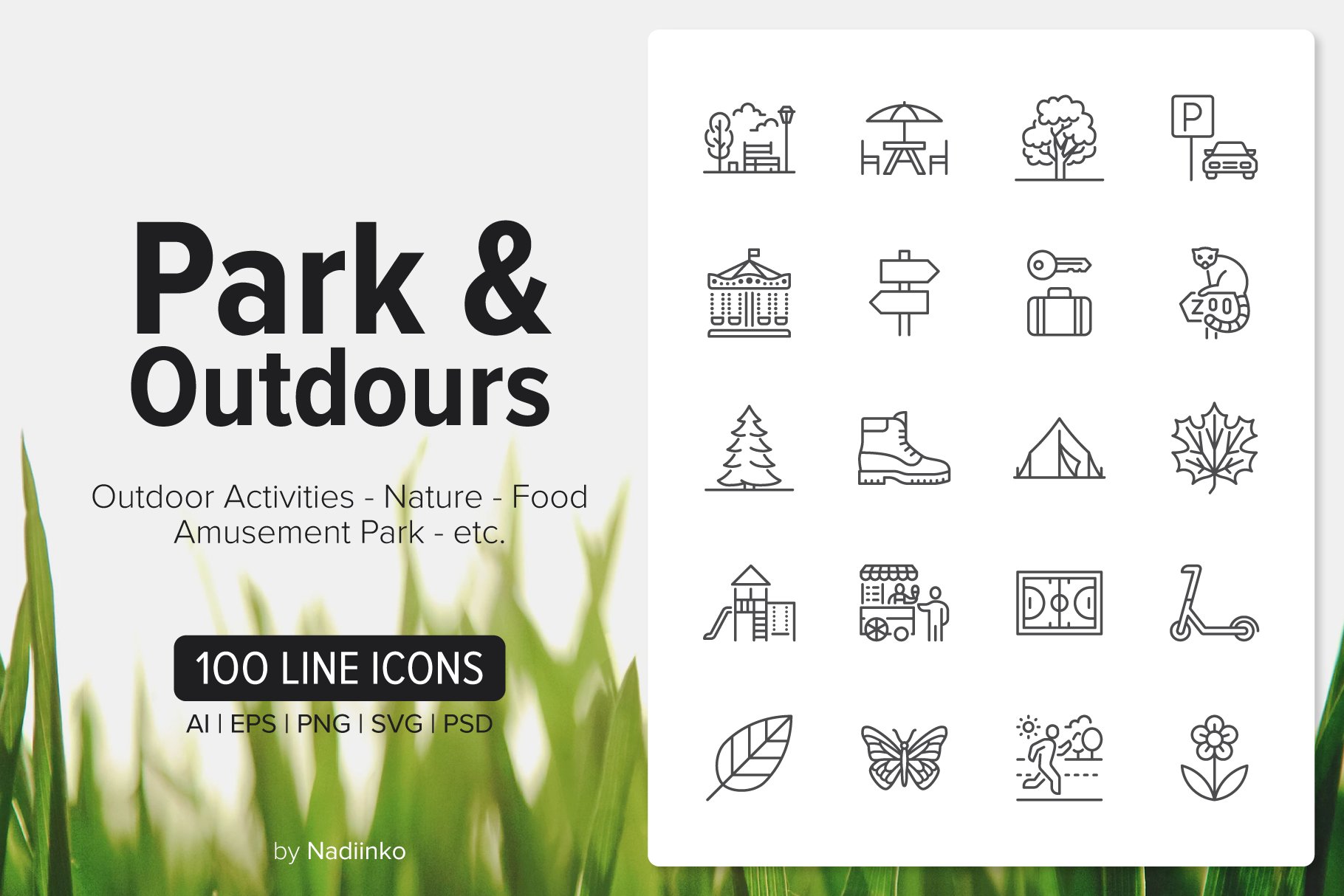 100 Park & Outdoors Icons cover image.