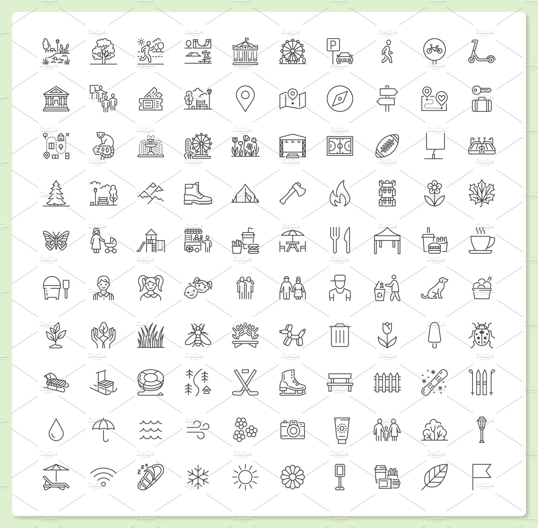 100 Park & Outdoors Icons preview image.