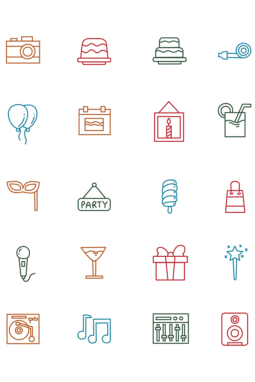 Bunch of different colored icons on a white background.