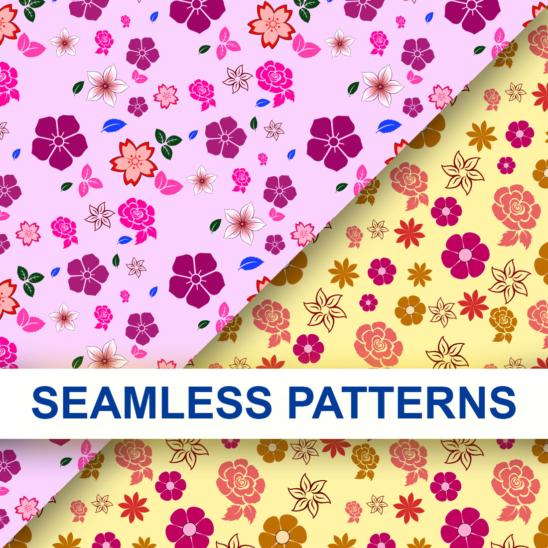 Set of seamless patterns with flowers.