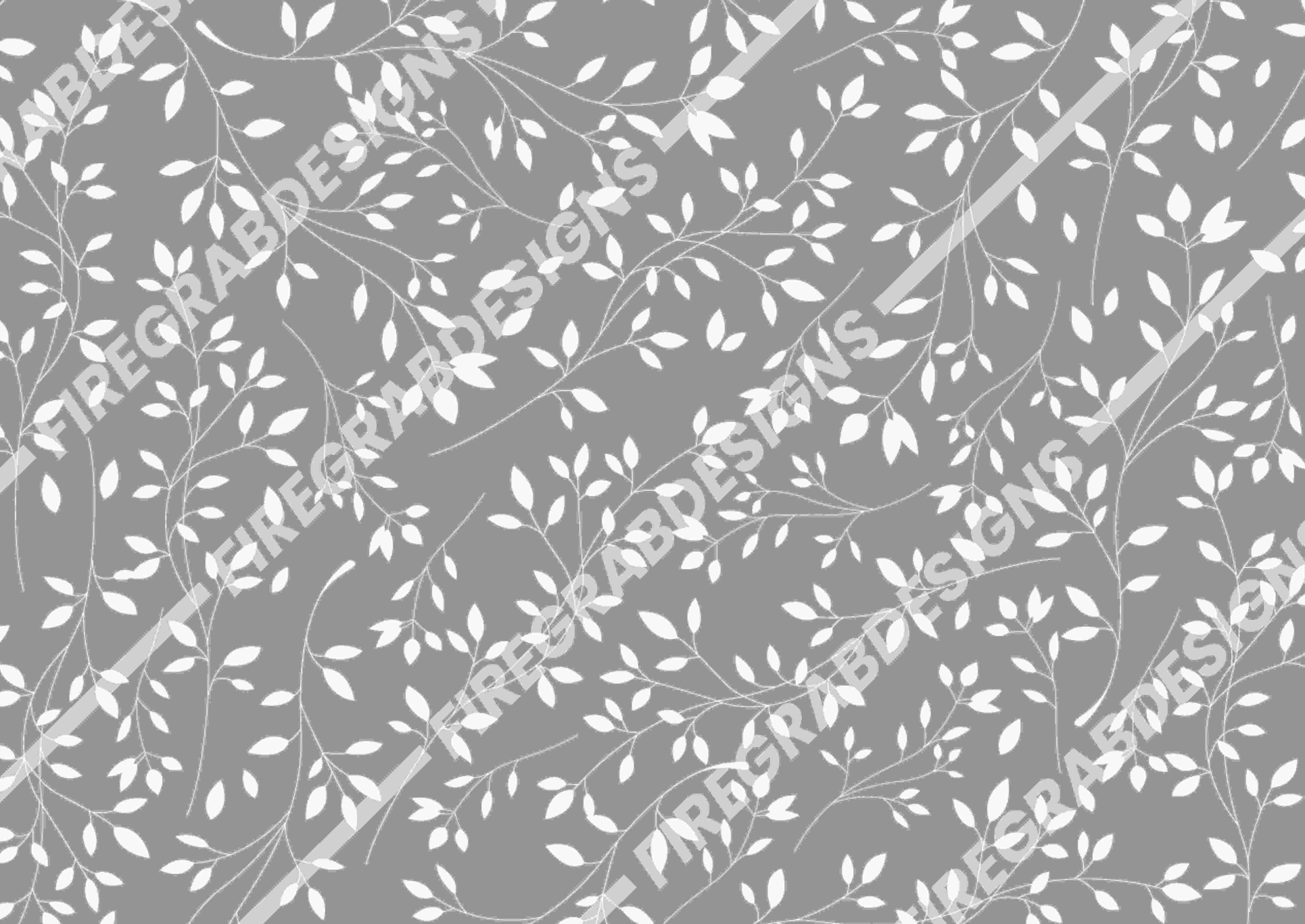Gray background with white leaves and branches.