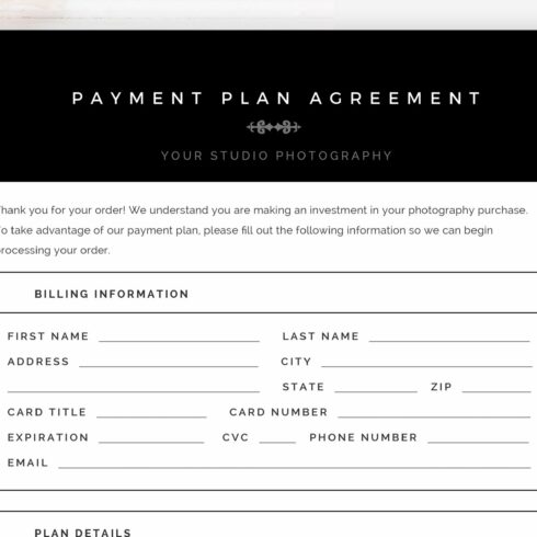 Photography Payment Plan Form cover image.