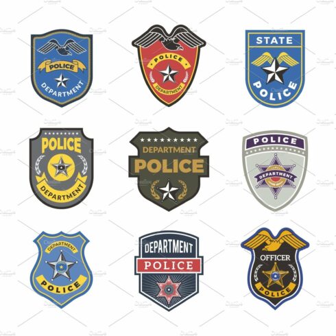 Police badges. Security signs and cover image.