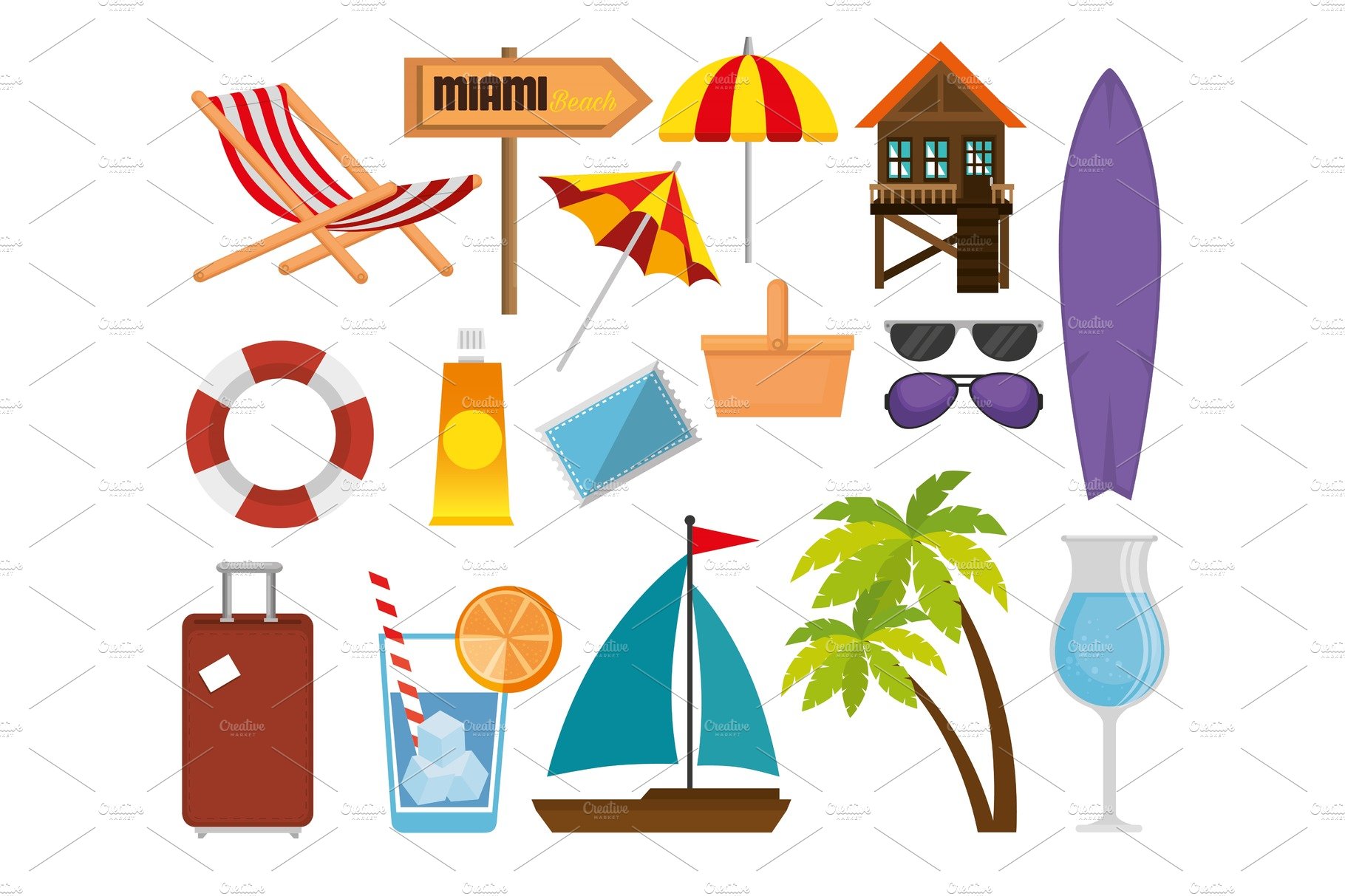 summer vacations set icons cover image.