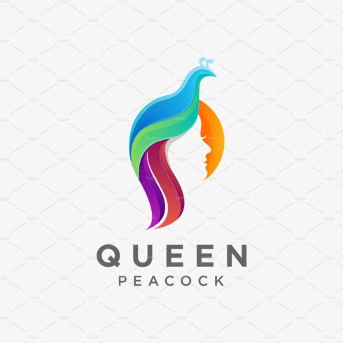 Queen peacock logo with gradient cover image.