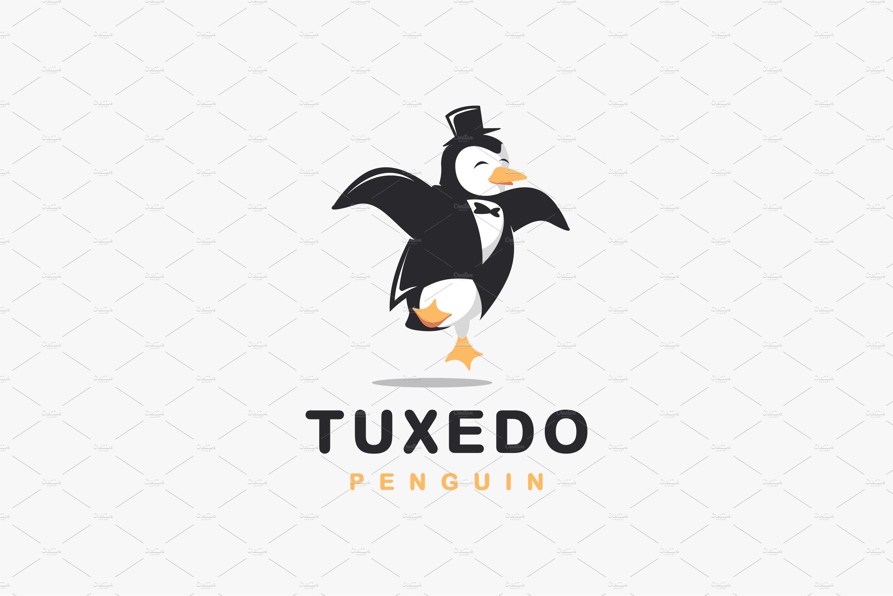 Cheerful tuxedo penguin logo cartoon cover image.
