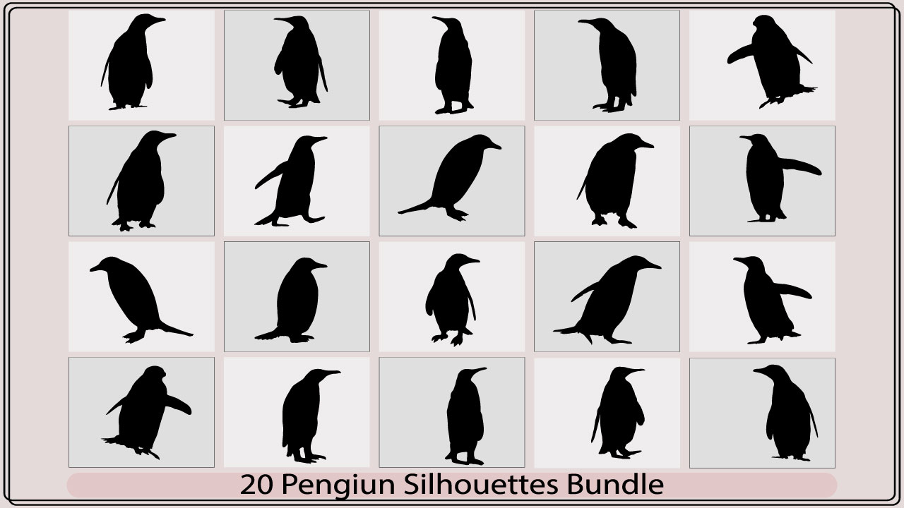 Penguin silhouettes bundle is shown in black and white.
