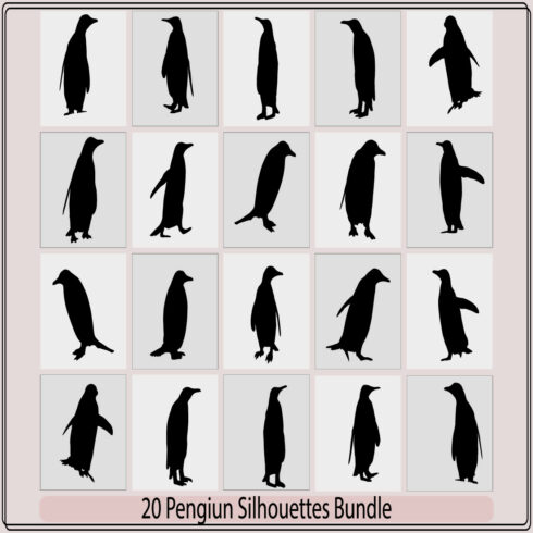 cute penguin silhouette vector design illustration,Vector illustration of a black silhouette of a penguin,Penguins Silhouette Set,collection of penguins' silhouettes cover image.