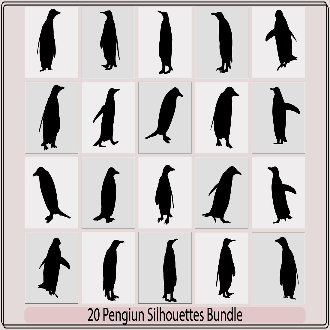 cute penguin silhouette vector design illustration,Vector illustration of a black silhouette of a penguin,Penguins Silhouette Set,collection of penguins' silhouettes preview image.
