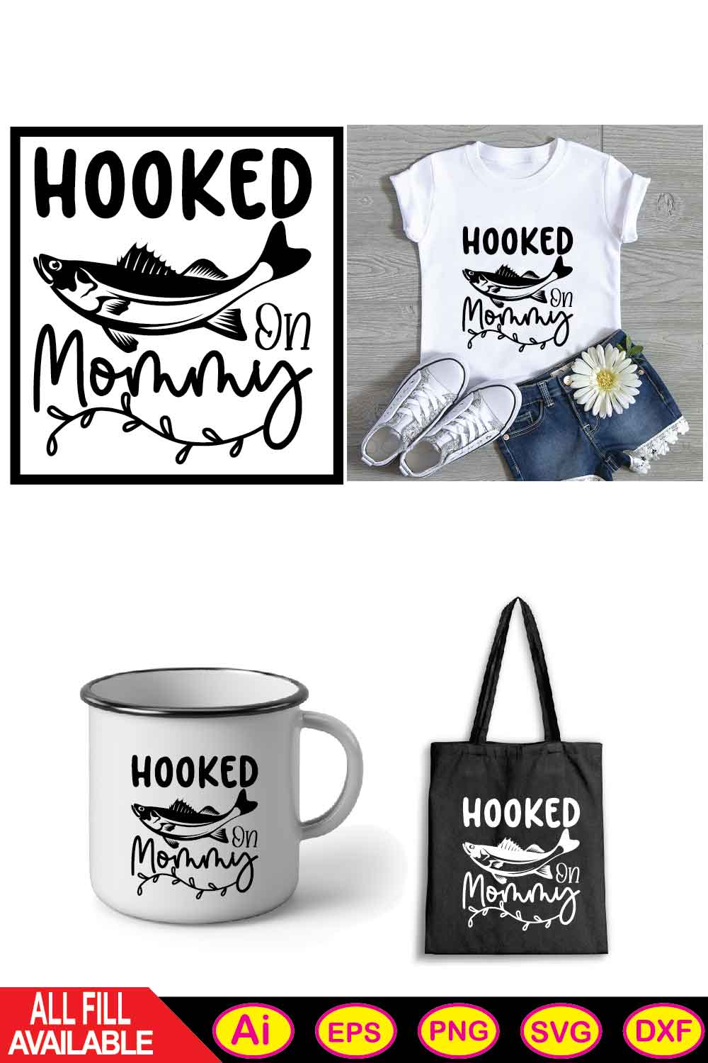 HOOKED ON Mommy svg t-shirt pinterest preview image.