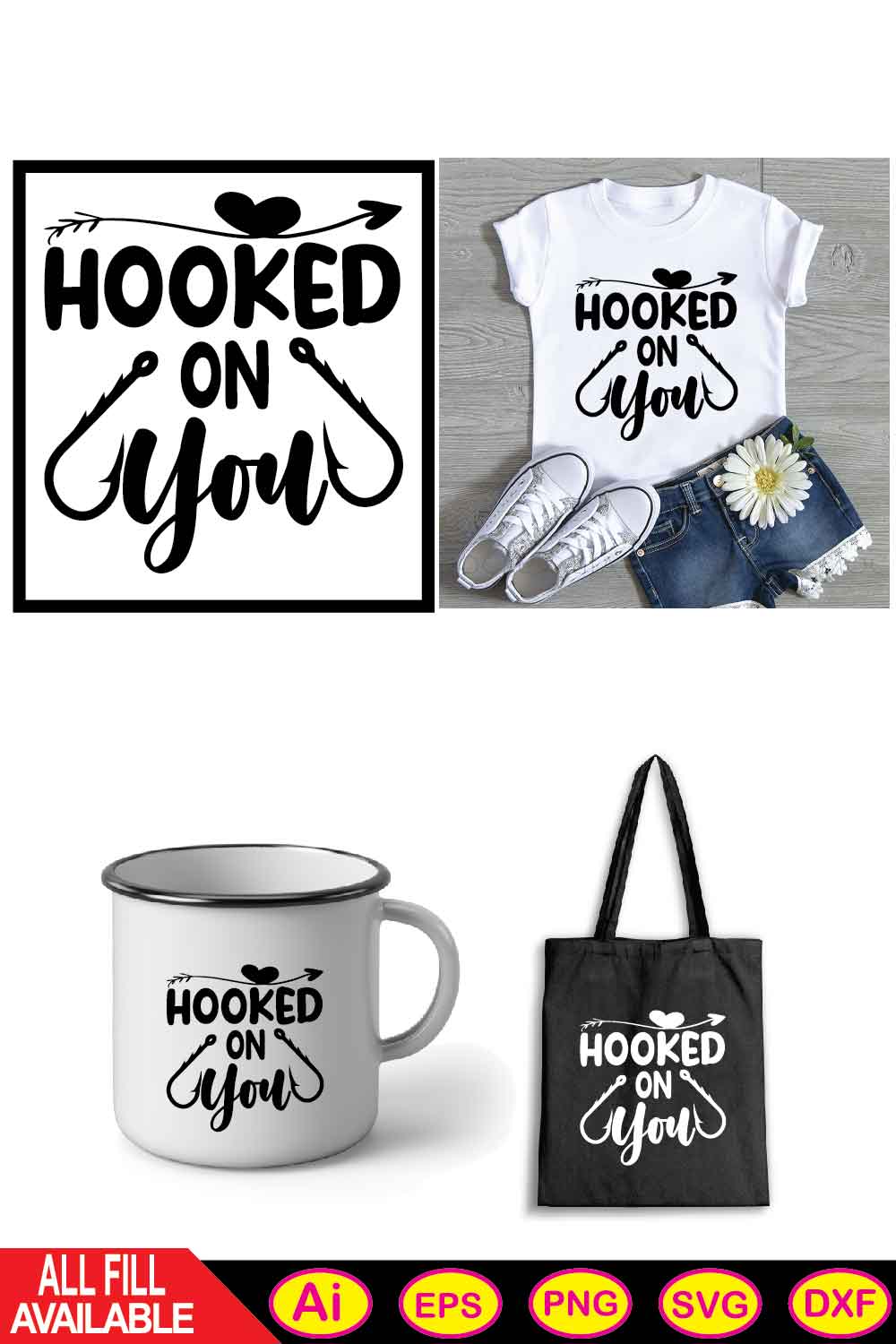 HOOKED ON you svg t-shirt pinterest preview image.