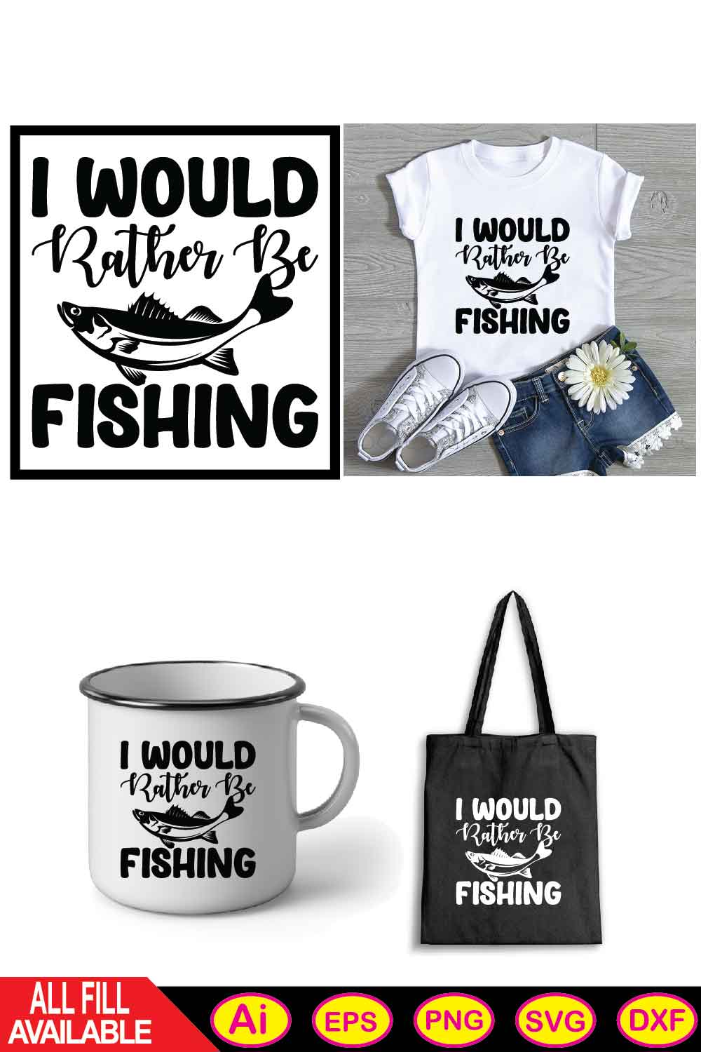 I Would Rather Be Fishing svg T-shirt pinterest preview image.