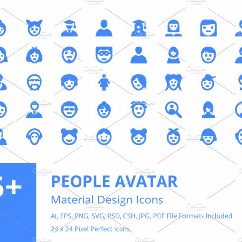 75+ People Avatar Material Icons cover image.