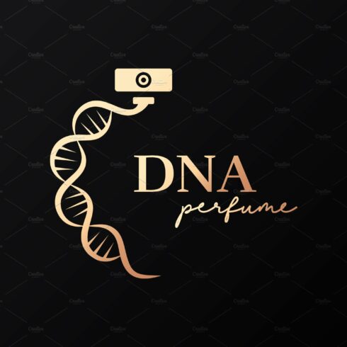 DNA perfume logo on black background cover image.