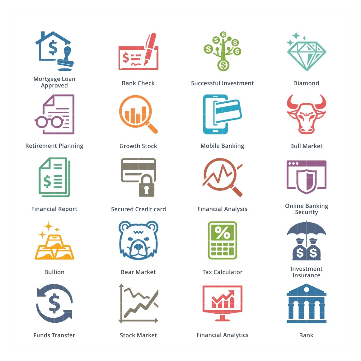Colored Business Finance Icons 1 preview image.