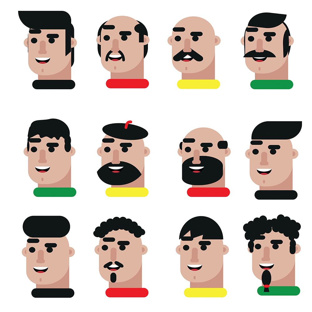 Group of men with different facial expressions.
