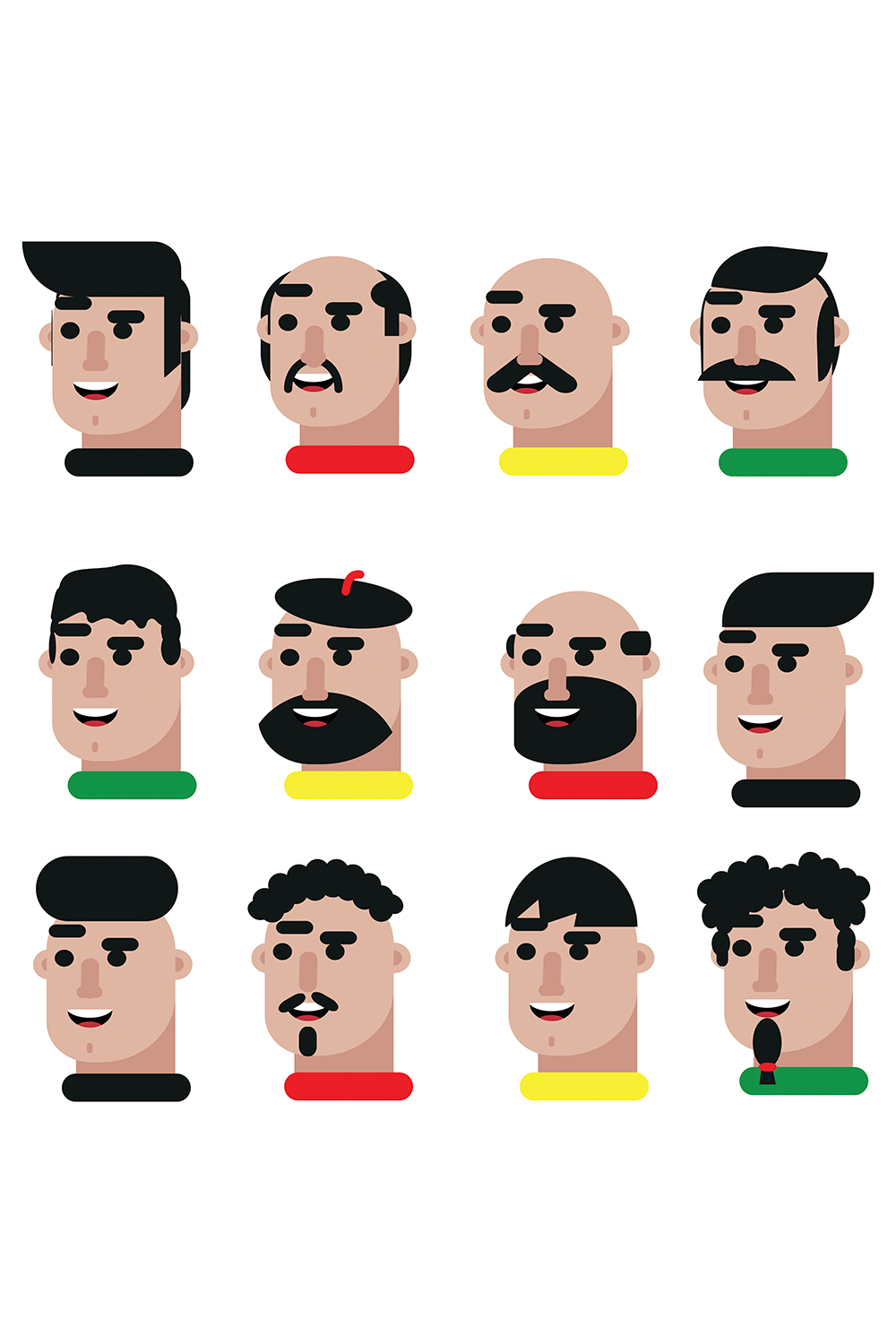 Bunch of different types of men with different facial expressions.