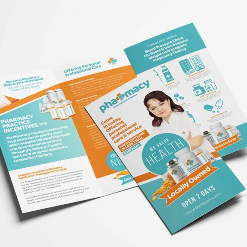 Pharmacy Tri-Fold Brochure Template cover image.