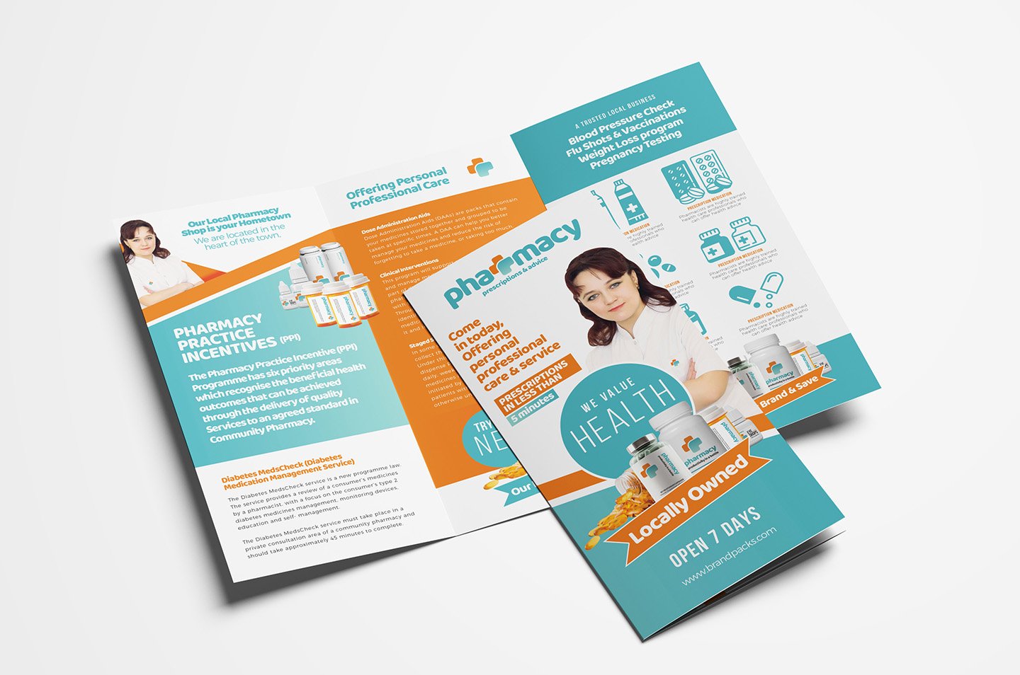 Pharmacy Tri-Fold Brochure Template cover image.