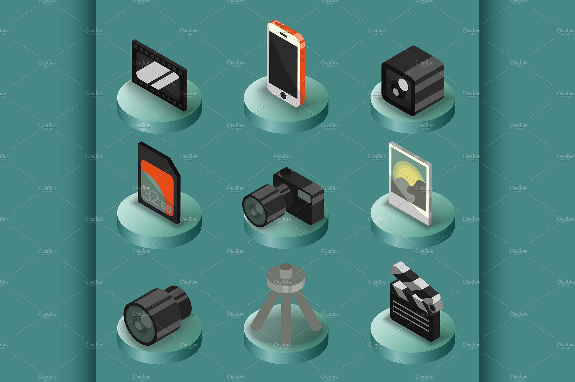 Photo color isometric icons cover image.