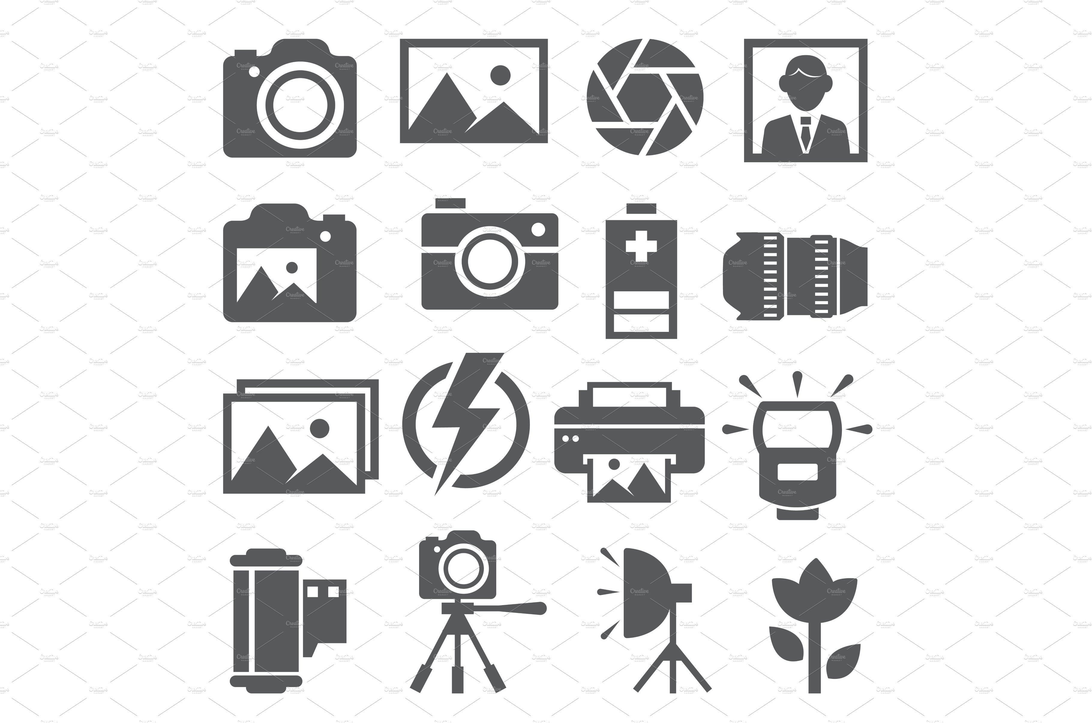 Photo icons set on white background cover image.