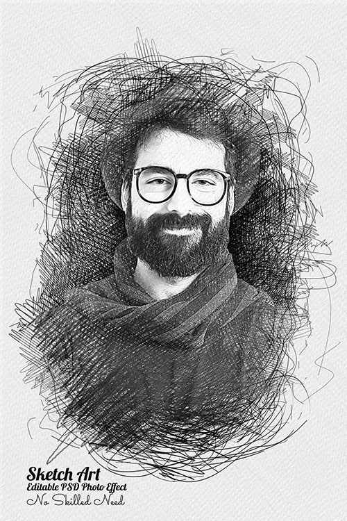 Drawing of a man with glasses and a beard.