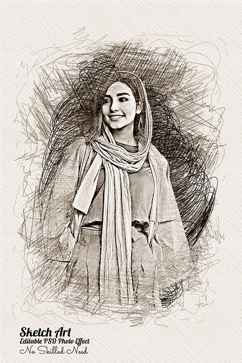 Drawing of a woman wearing a scarf.