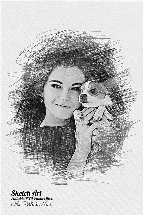 Drawing of a woman holding a small dog.