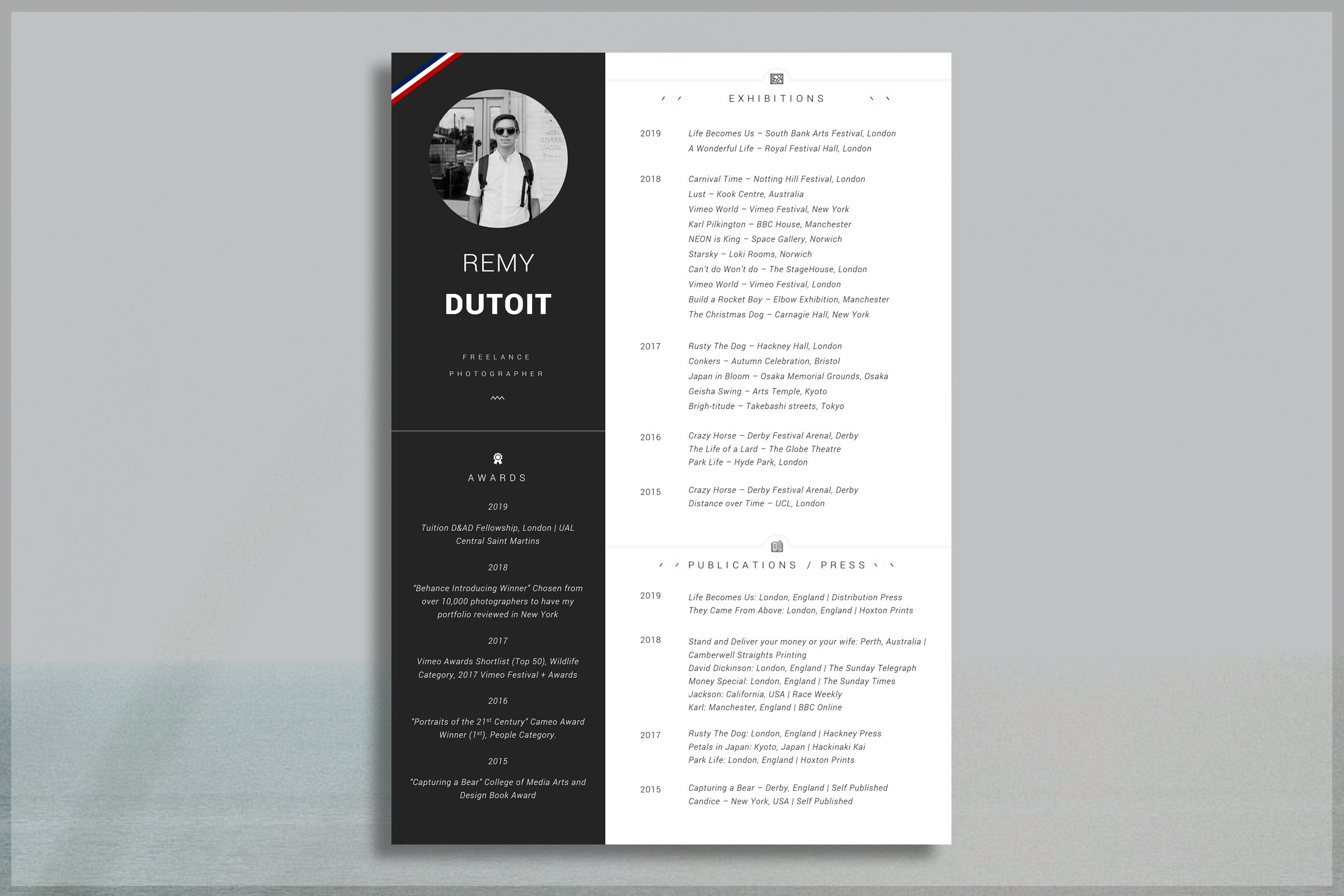 Black and white resume with a red.