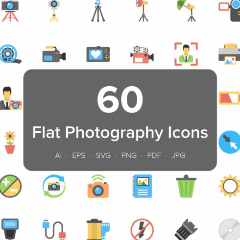60 Photography Flat Vector Icons cover image.