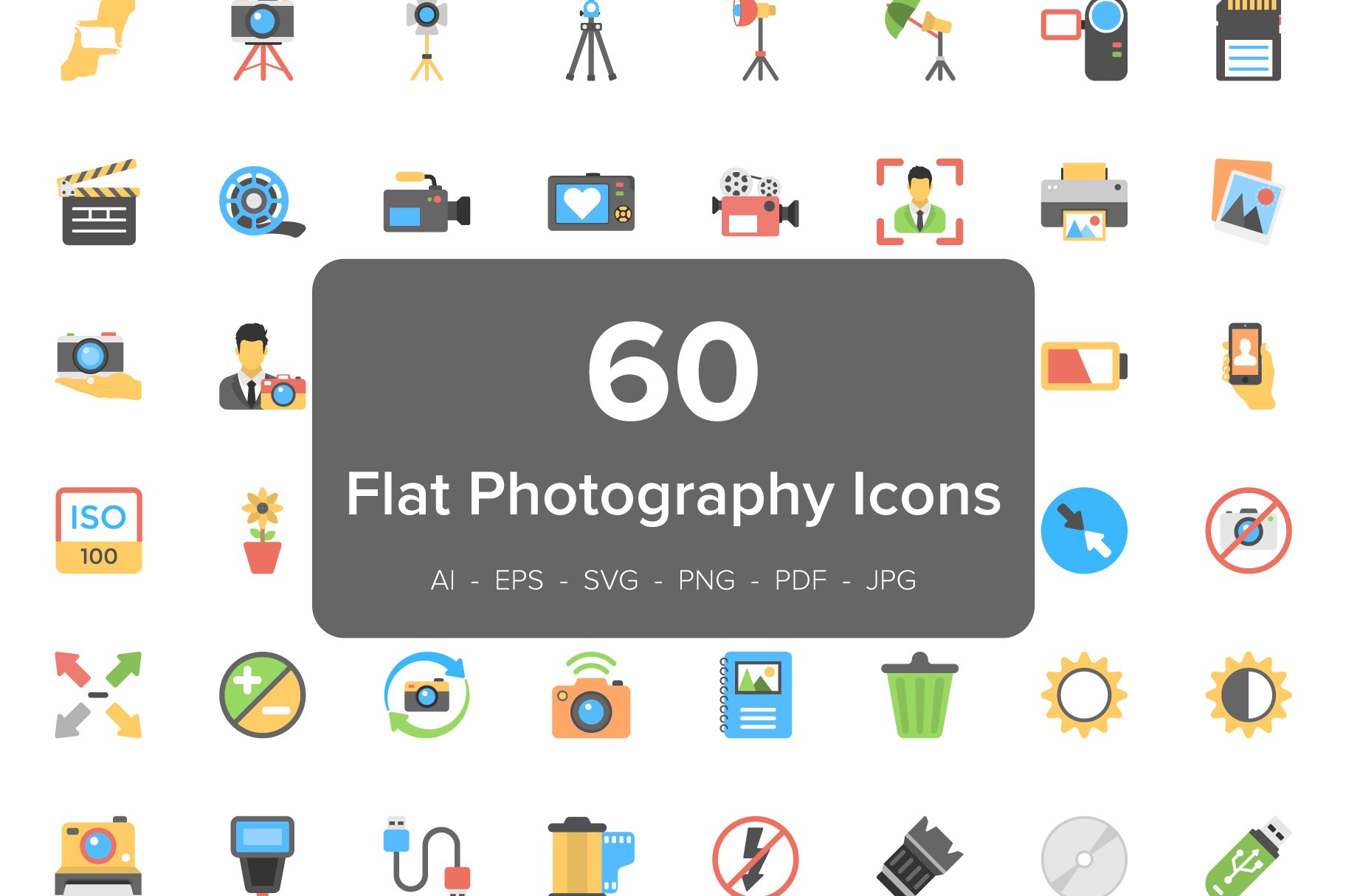 60 Photography Flat Vector Icons cover image.