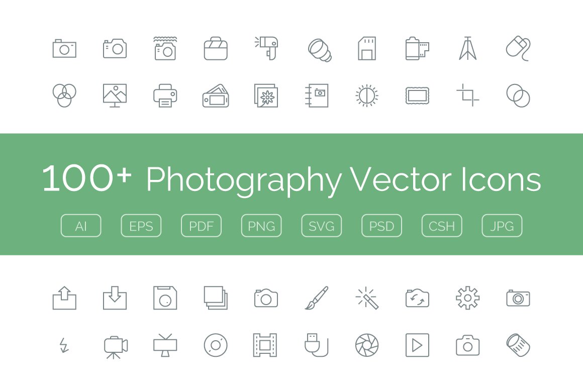 100+ Photography Vector Icons cover image.