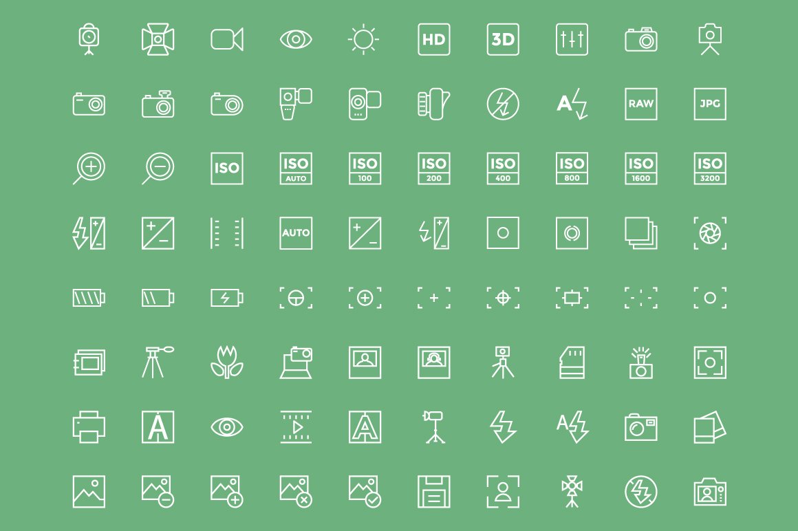 100+ Photography Vector Icons preview image.