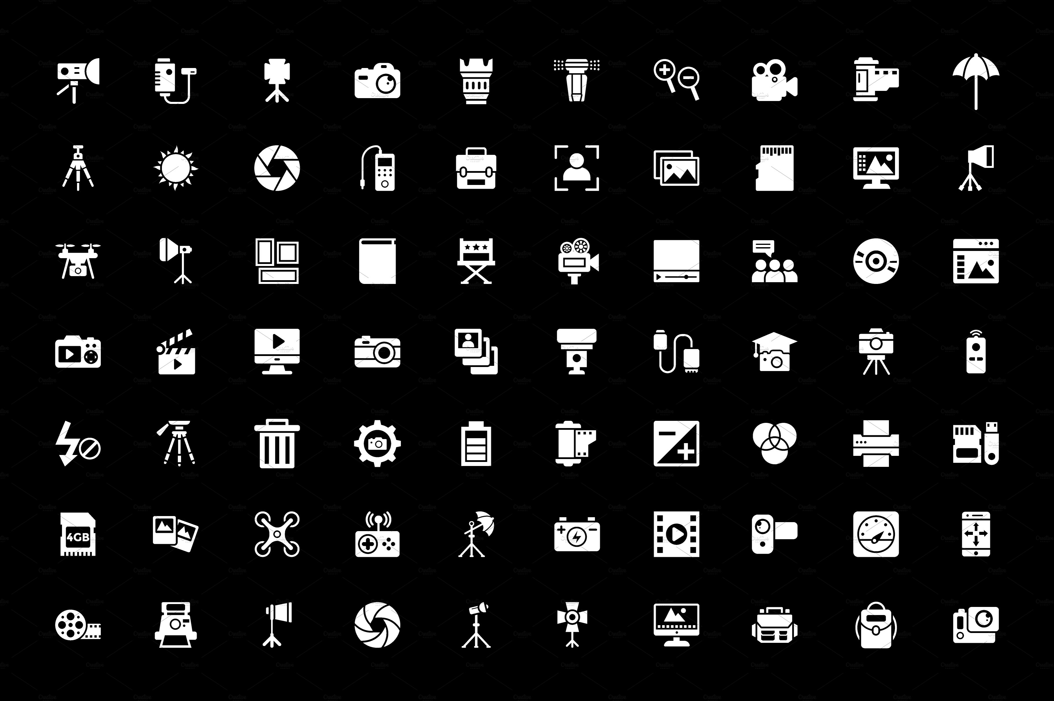 70 Photography Vector Icons preview image.