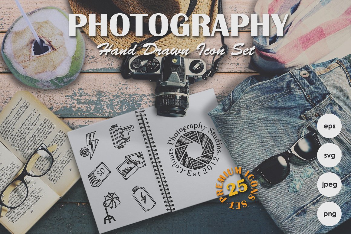 Photography Hand Drawn Icons, Logos cover image.