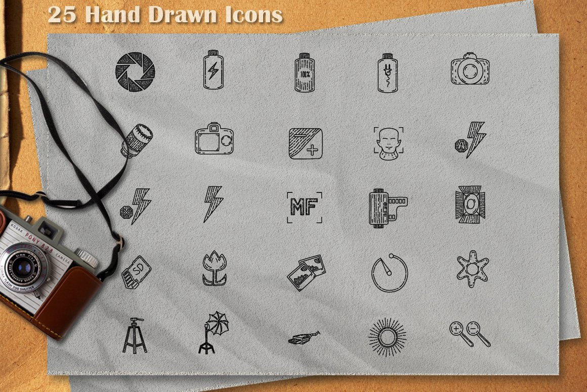 Photography Hand Drawn Icons, Logos preview image.