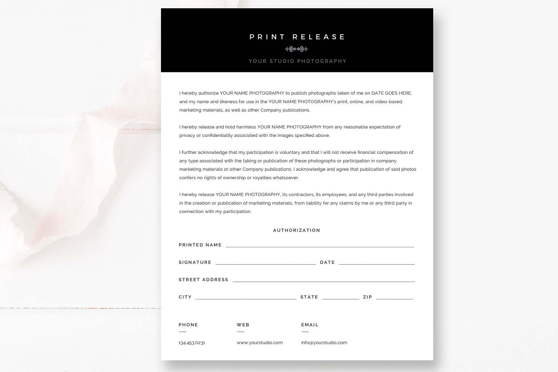 photography print release template 946
