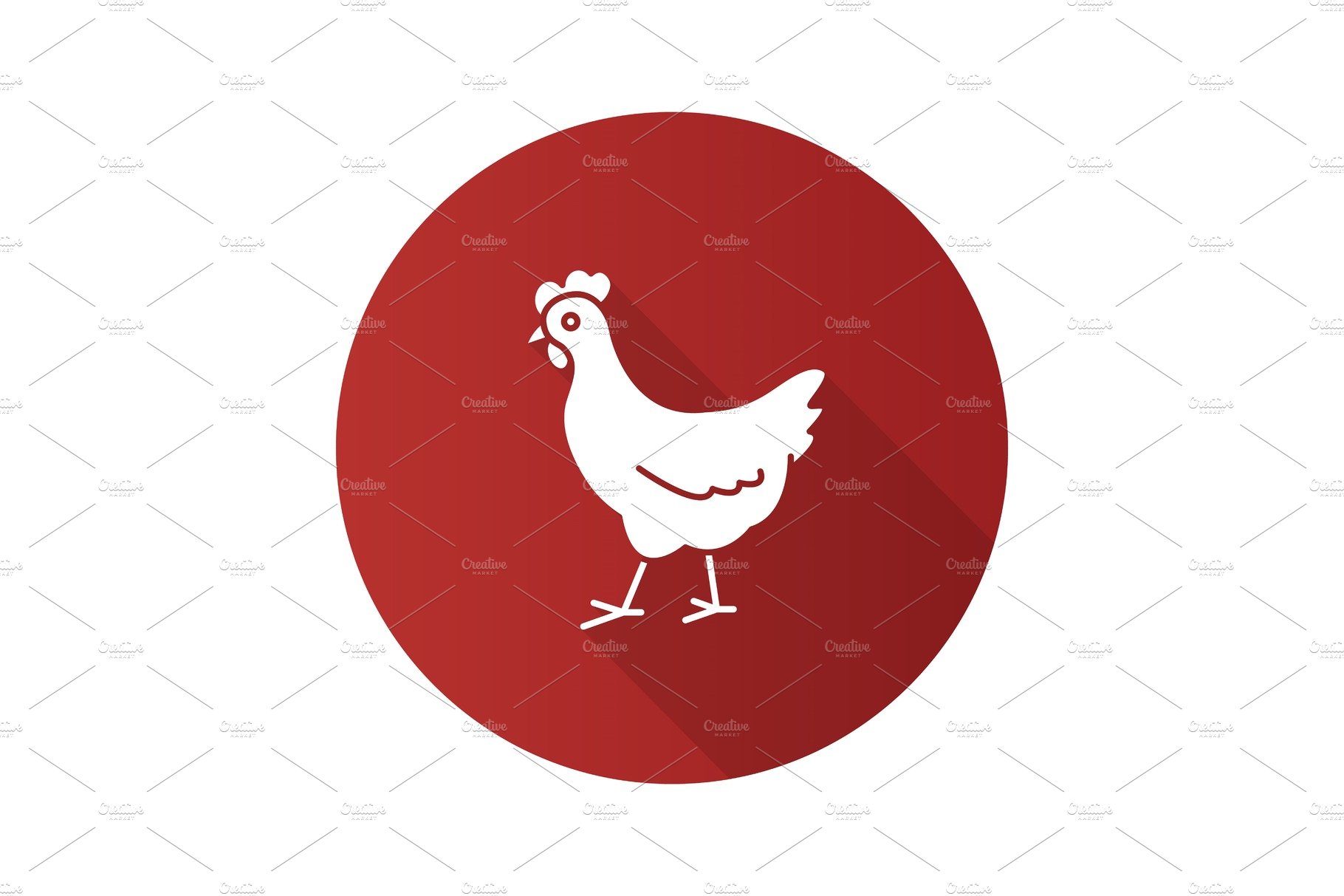 Chicken flat design long shadow glyph icon cover image.