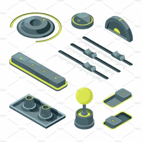 Isometric buttons. Realistic 3D cover image.