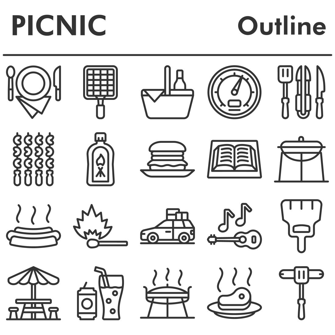 Set, picnic icons set cover image.