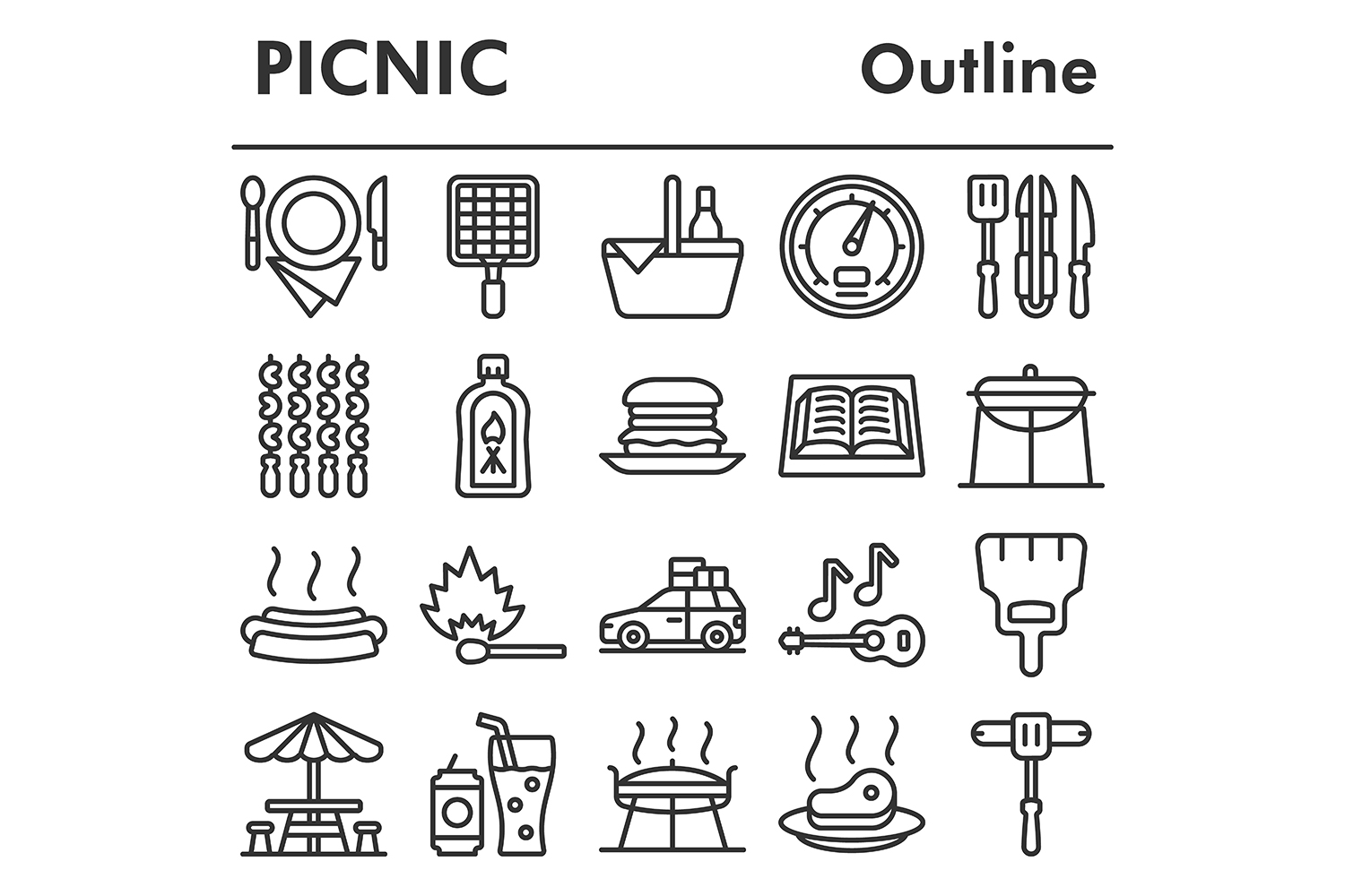 Set, picnic icons set pinterest preview image.