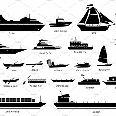 Water Transportation Vessel Icons cover image.