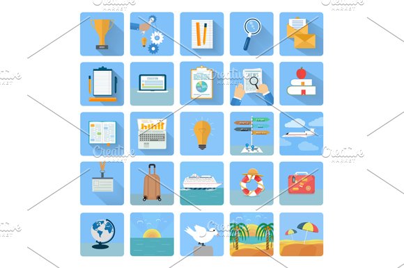 Icons set of traveling and planning cover image.