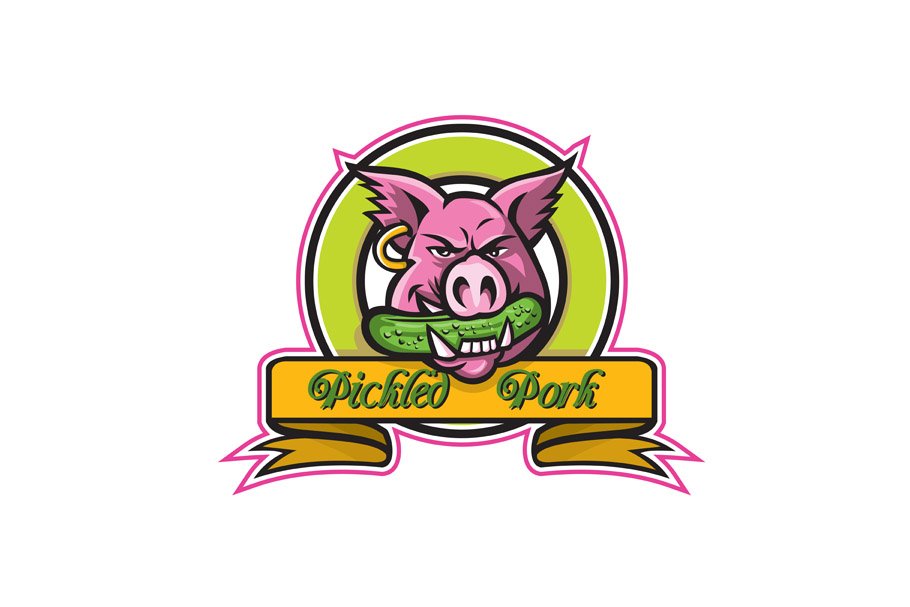 Wild Hog Biting Pickle Circle Mascot cover image.