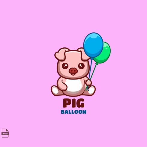 Balloon Pig Cute Mascot Logo cover image.